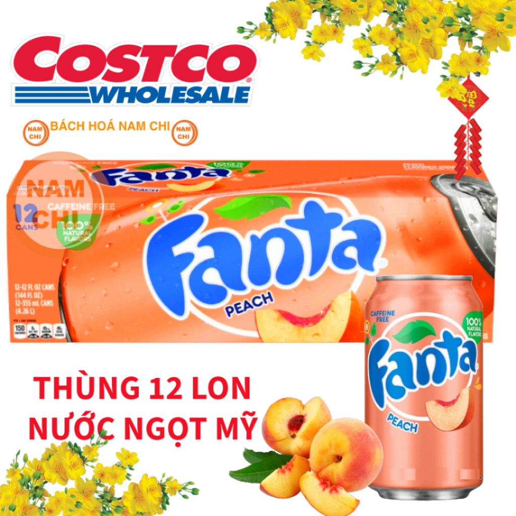 [THÙNG 12 LON] Nước Ngọt Mỹ Fanta Đào 355ML Quà Tết Sang Trọng Sẵn Ship Hỏa Tốc