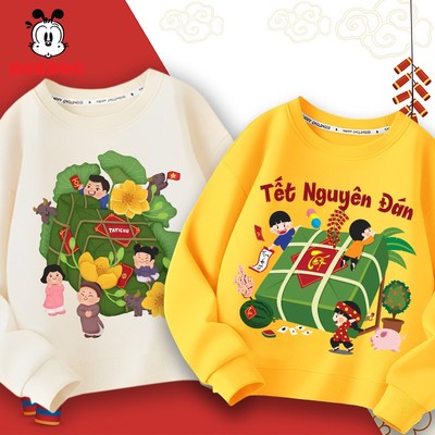 Áo bé trai BOBDOG áo tết cho bé trai chất da cá cotton ấm áp in hình bánh chưng dễ thương