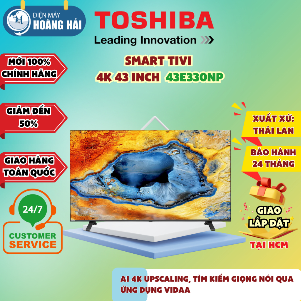 43E330NP Smart Tivi 4K 43 inch Toshiba 43E330NP, tìm kiếm giọng nói tiếng Việt