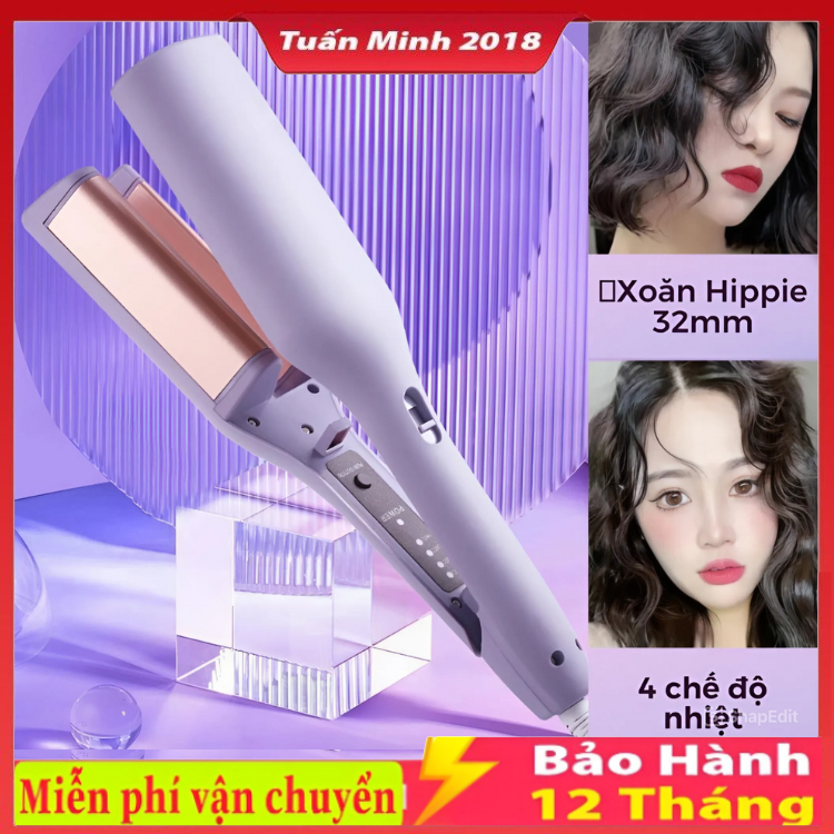 Máy Uốn Tóc Xoăn Sóng Nước Hippe 32mm Chất Liệu Gốm Sứ Ceramic Cao Cấp, Máy Làm Xoăn Sóng Nước Chỉnh Nhiệt