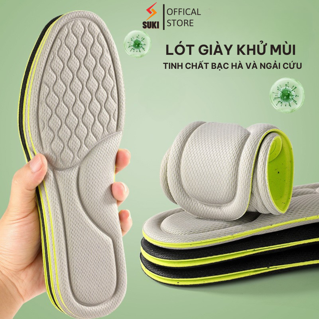 Lót Giày Khử Mùi Bằng Tinh Chất Bạc Hà Và Ngải Cứu Thoáng Khí, Kháng Khuẩn Cho Giày Thể Thao Nam Nữ