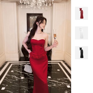 Set Nữ Tube Top With Long Thin Skirt, Chất Vải Thun Silk Thoải Mái, WSB144, SOMEHOW