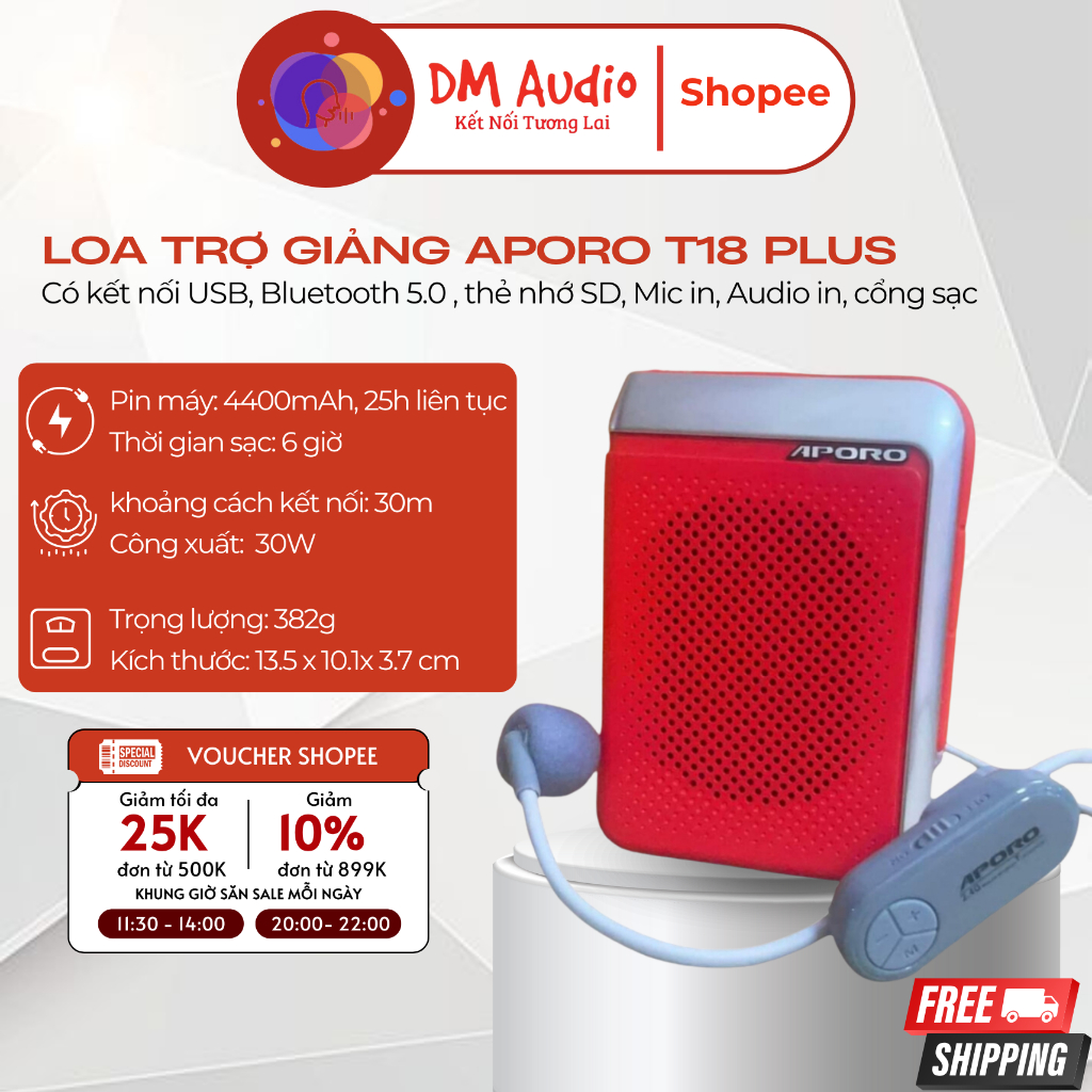 Loa máy trợ giảng Aporo T18 2.4g Plus chính hãng NEW 2024 Bluetooth 5.0 không dây cao cấp