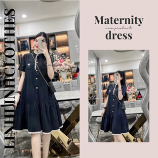 Đầm bầu babydoll đuôi cá , váy bầu công sở kẻ xanh than mix ren họa tiết nơ sang chảnh dáng dài Linhlinhclothes
