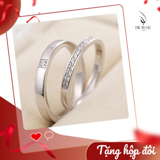 Nhẫn đôi bạc Hicilver bạc 925 không gỉ, đính đá Zirco phong cách đơn giản, điều chỉnh size NĐ01