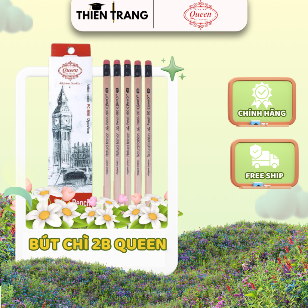 Bút chì 2B Queen - Thân gỗ cao cấp - 2B Art Pencil PC-990