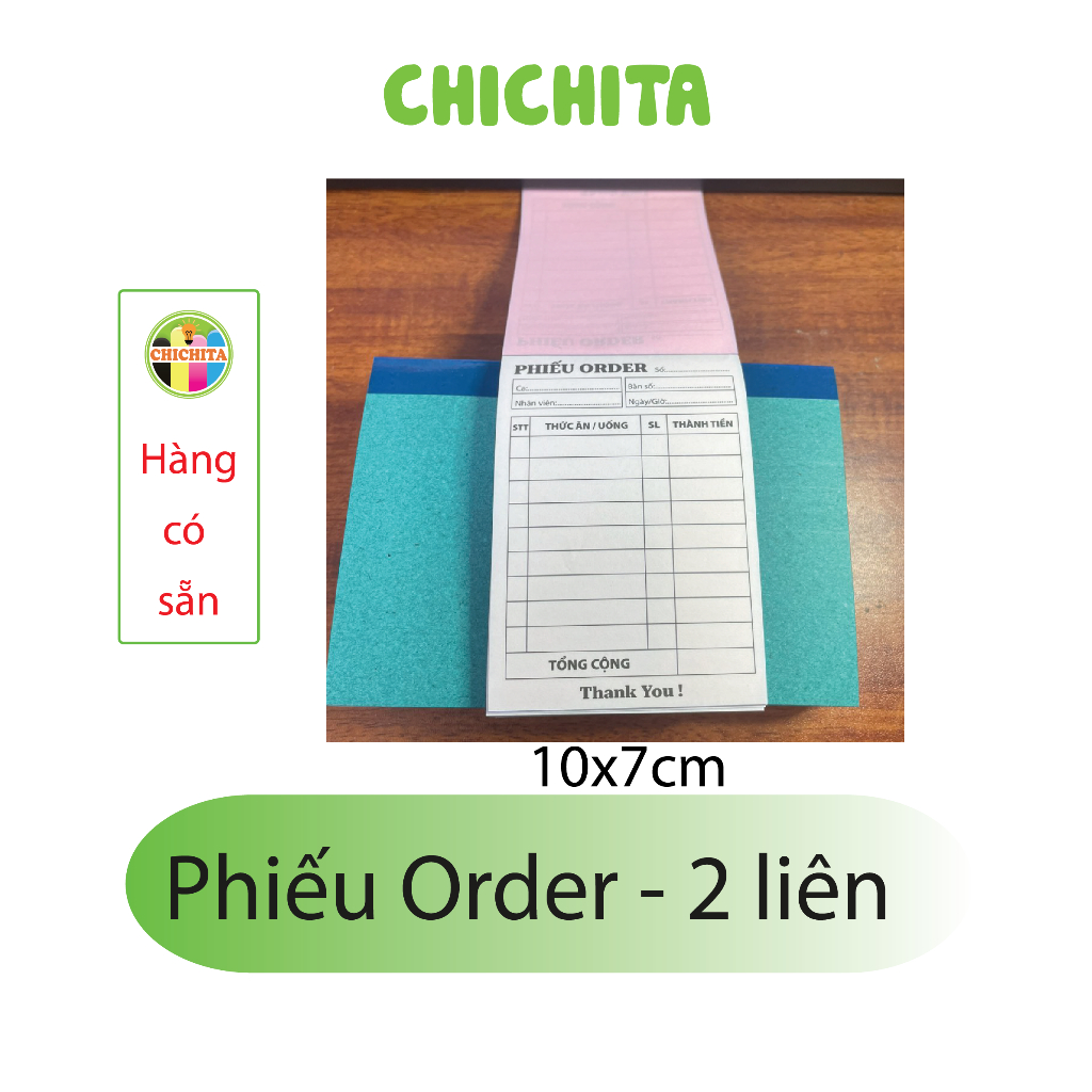 Phiếu Order, Sổ Order 2 LIÊN 100 Tờ - Size 7x10cm - In 2 màu đen