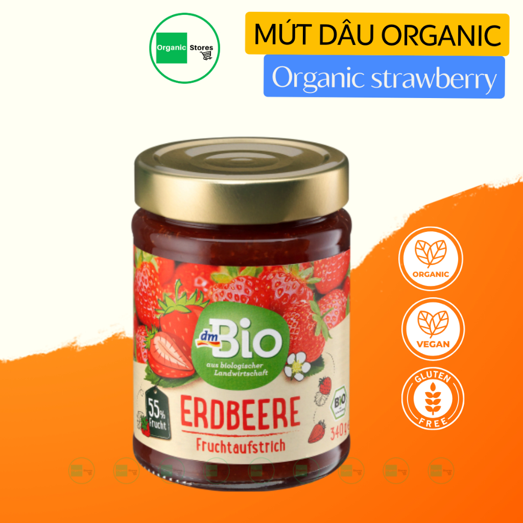 Mứt dâu hữu cơ 340gr Organic strawberry jam dmBio - Ăn Kiêng - Giảm Cholesterol - Ăn thực dưỡng - Organic Stores