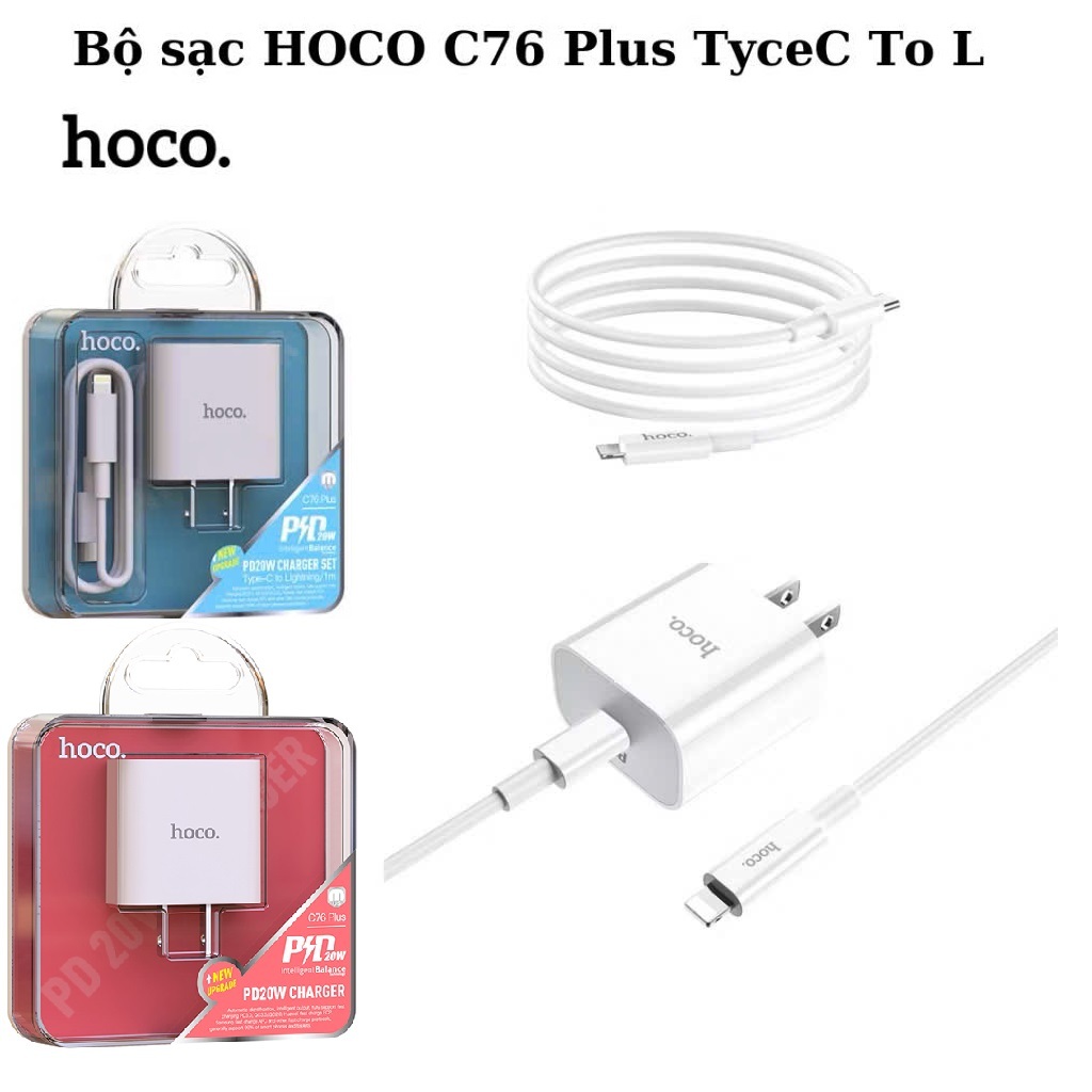 Cóc/ củ/ Bộ Sạc Nhanh 20W Hoco C76 Plus và Cáp Sạc Nhanh 27W Hoco X37/ Pisen 20W TS-C135 C-L. LMS
