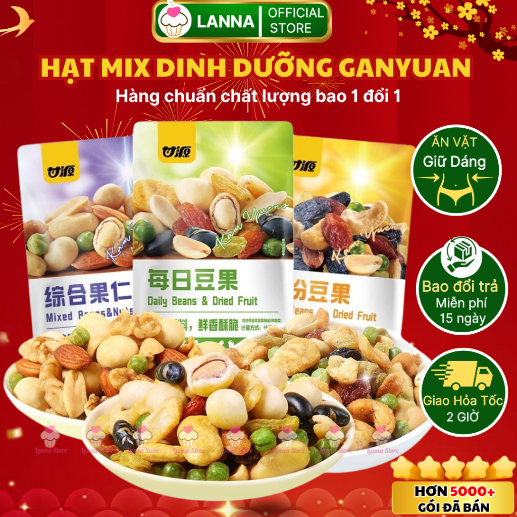 【TÚI 1KG】Hạt mix dinh dưỡng tẩm vị Gan Yuan, đậu mix hạt & trái cây sấy khô Kam Yuens (gói ~30g)