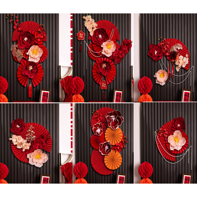 Set Vật Liệu Quạt Kèm Hoa Giấy Trang Trí Decor Tết, Trang Trí Tiệc Làm Phông Nền