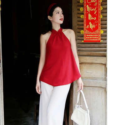 YU CHERRY | Áo yếm thiết kế cổ tàu, có nút cố định cổ áo Yem Top 1 YA337