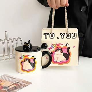 quà tặng Ly sứ uống nước hình con mèo 400ml quà tặng cho bạn Tặng kèm thìa - HMB