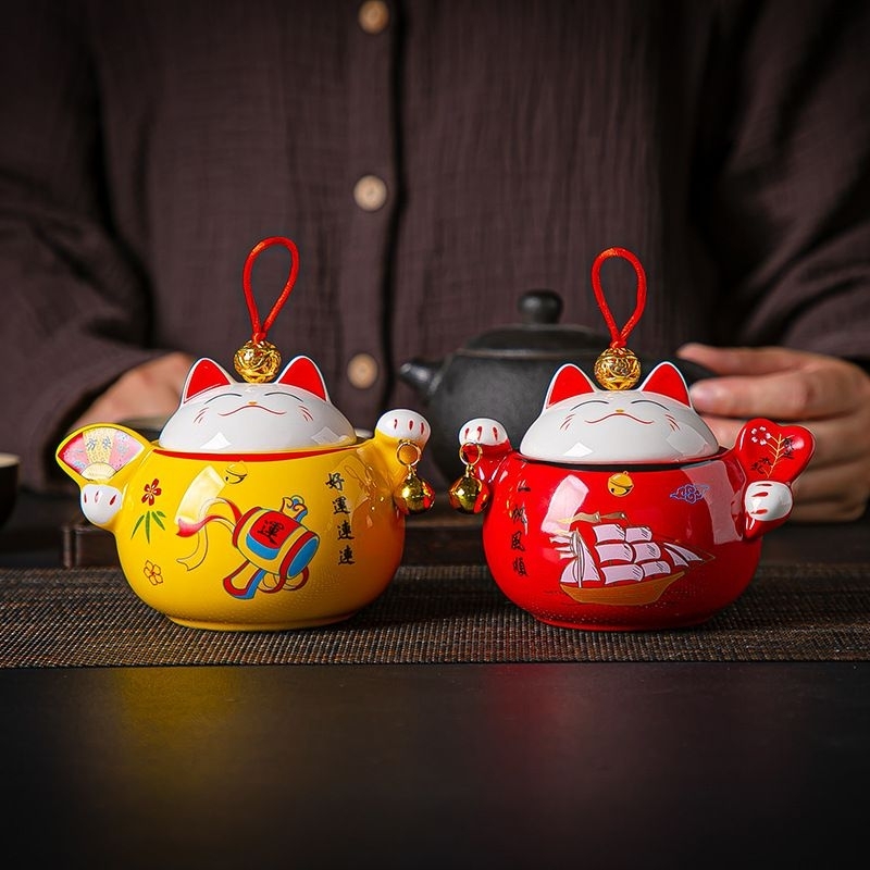 (Nhiều Mẫu) Hũ đựng mứt, bánh kẹo, trà Mèo thần tài gốm sứ may mắn