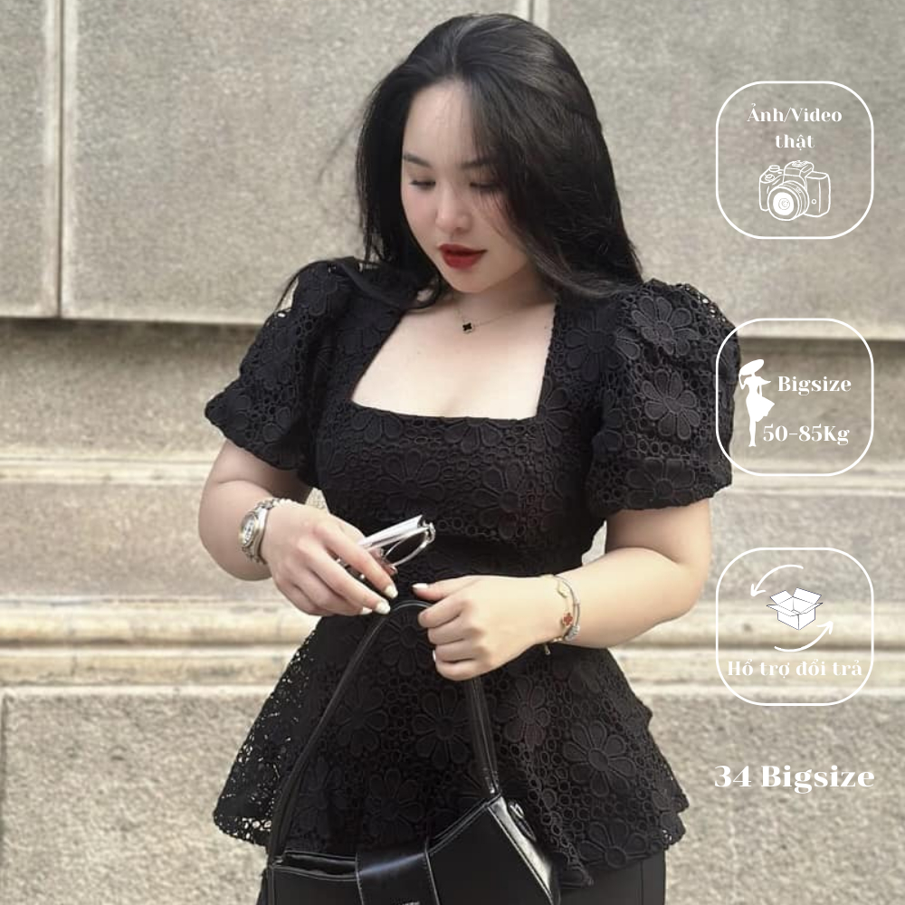 Áo ren peplum 34AK035 34 Bigsize, áo kiểu bigsize đi tiệc tay phồng form xòe tôn dáng (Áo lẻ)