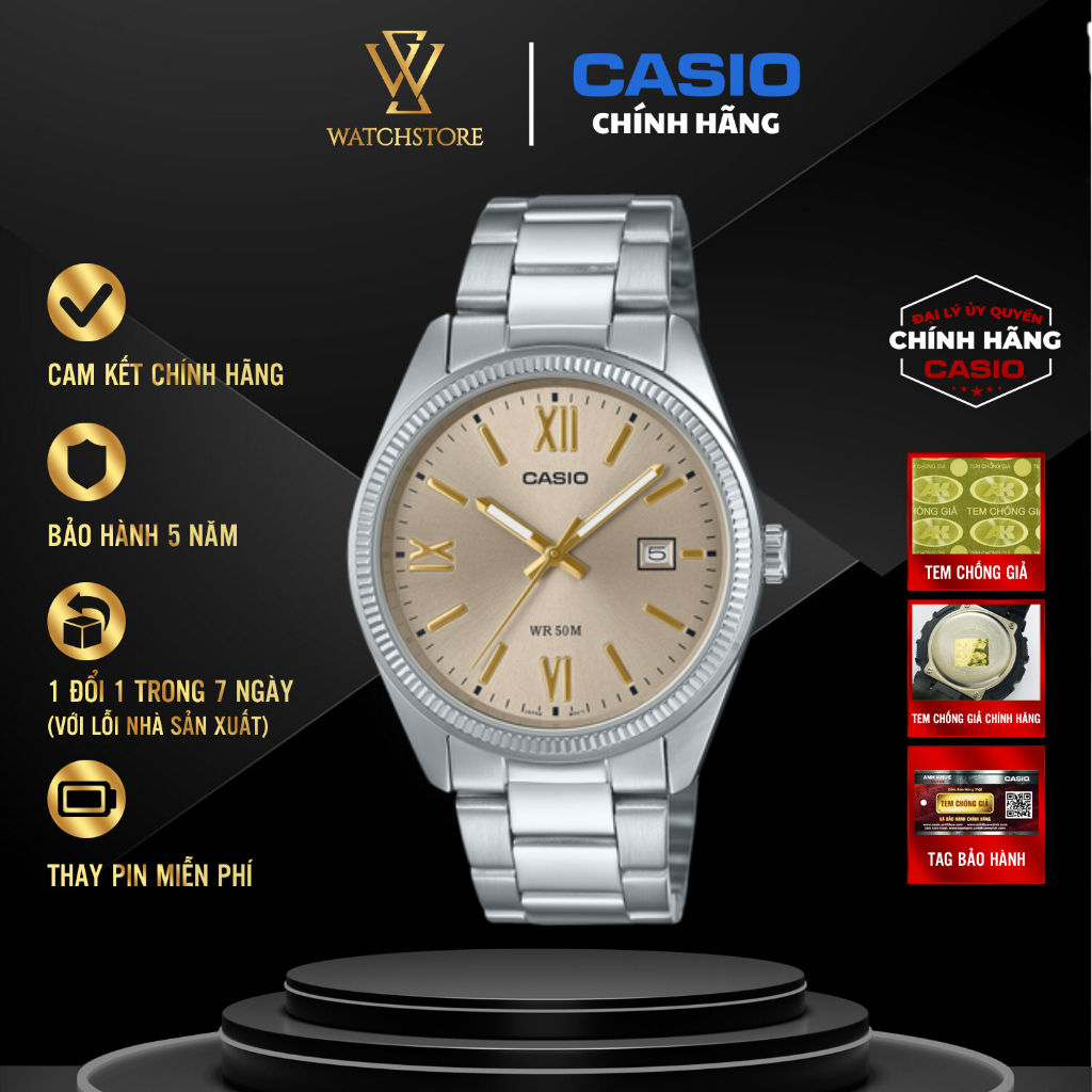Đồng Hồ Nam Casio MTP-1302DD-9AVDF Màu Xà Cừ Dạ Quang Kính Khoáng 38.5mm Chống Nước Dây Kim Loại Khô