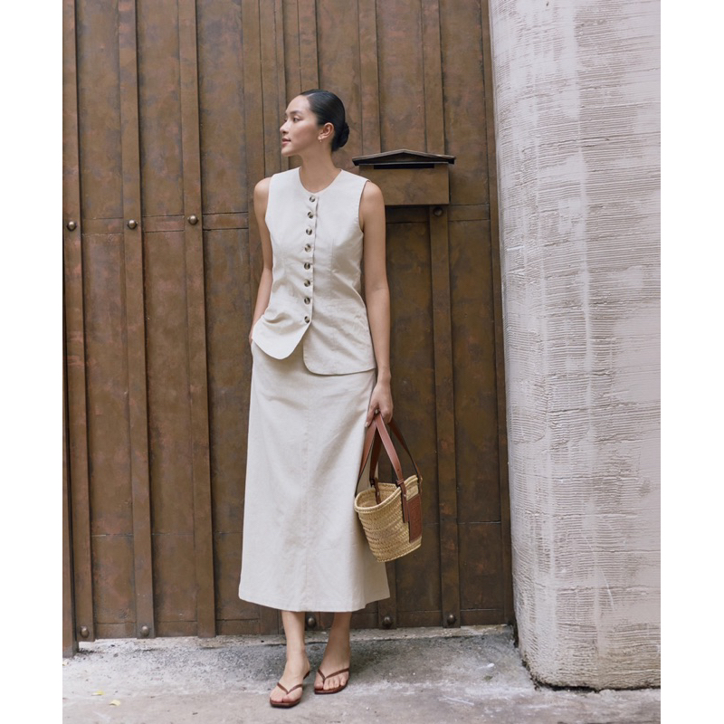 Amy Linen Set- Set áo vest linen + chân váy bút chì linen duyên dáng, thanh lịch