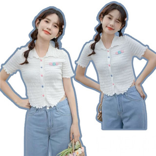 Áo xốp cổ bẻ đính hoa 669964