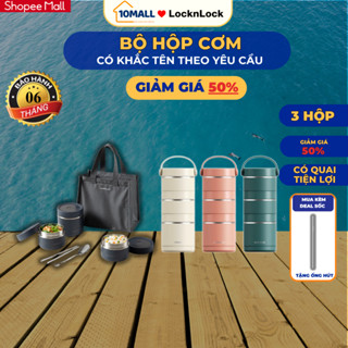  Bộ Hộp Cơm Giữ Nhiệt Văn Phòng LocknLock Lunch Box 3 Ngăn Túi Thìa Đũa LHC8052S02 