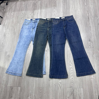(PHOM LỠ 90cm )- Quần Jeans Nữ Ống Loe Dáng Ngắn 9 tấc (Dài 90cm) Màu Bụi Dơ Chất jeans Co Giãn Lưng Cao Women Pants