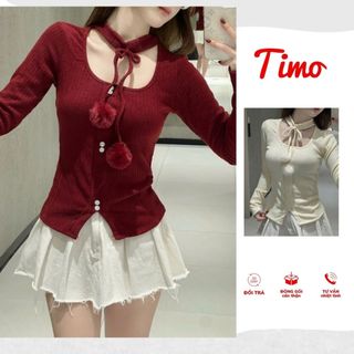  Áo len nữ Timo Áo len cổ vuông chất len lông thỏ mềm mịn dáng ôm body AOT203 