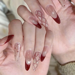  G183 - Móng Tay Giả Mắt Mèo nail box bộ 30 móng phối màu đỏ cực sang mẫu đi chơi noel đi chúc tết 2026 