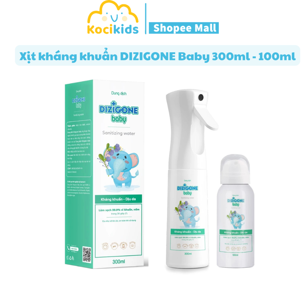Xịt kháng khuẩn DIZIGONE Baby chai 100ml - 300ml - Vệ sinh tay chân, đồ chơi, đồ dùng cho bé