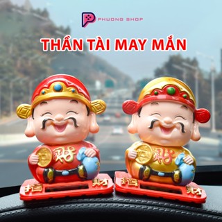 Tượng Thần Tài Cầm Đồng Xu Vàng 8006, Túi Tài Lộc Lắc Đầu Dùng Năng Lượng Mặt Trời - Trưng Xe ô tô Bàn làm việc