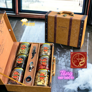 Hộp Quà Tặng Tết 2025 Nhập Khẩu - Vali Da Đôi Kèm Mứt Tết Mix Set 6 Hũ Sang Trọng - Tặng Doanh Nghiệp , Biếu Người Thân