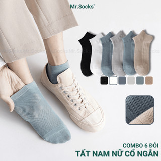 Combo 6 đôi tất nam nữ cổ ngắn Mr.Socks mặt lưới thoáng khí, vớ nam nữ cotton khử mùi- FIVE-2002-CB6