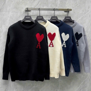 Áo len sweater dài tay nam nữ ngực dệt chữ A đội trái tim màu