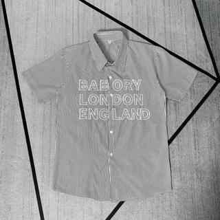 Áo Sơ Mi Nam Nữ Thêu Chữ Cao Cấp , Áo Sơ Mi Kẻ Sọc Màu Xanh Xám Cộc Tay Dành Cho Boy Phố Cực Hot