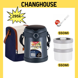 [RẺ VÔ ĐỊCH] Hộp cơm giữ nhiệt BÌNH Ủ ChangHouse INOX 316 2 tầng 1100ml, giữ nhiệt 9-12h, chống tràn, quay lò vi sóng