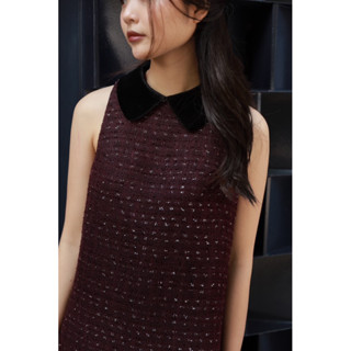  TWEED DEESS - Váy cổ sen nhung màu sắc đỏ đậm tôn da   ẢNH THẬT   