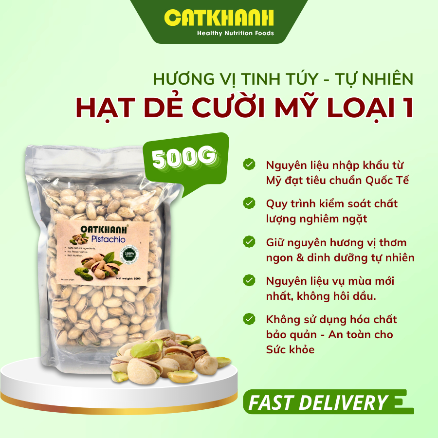 Hạt Dẻ Cười Rang Mỹ Cát Khánh Roasted Pistachios Không Tẩy 500g - Đồ Ăn Vặt Dinh Dưỡng, Qùa Tặng