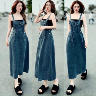 Yếm váy jean dáng dài đầm yếm bò nữ phong cách Hàn Quốc xịn sò