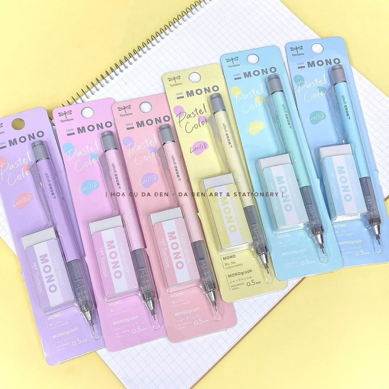 [DA ĐEN] Bút Chì Bấm Lắc Tombow Mono Graph Pastel + Gôm 4A