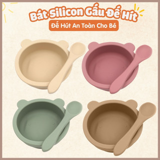 Bát Ăn Dặm Silicon Cho Bé Đế Hít  Kèm Thìa Hình Gấu Chống Đổ Chống Trơn Trượt Chất Liệu An Toàn Cao Cấp Shopmegold1