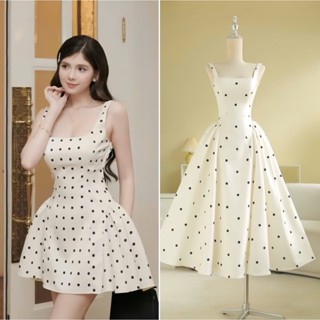 Đầm chấm bi A68 (có mút, có moking) đầm xòe cổ vuông tôn eo phù hợp đi tiệc, dạo phố, du Xuân xu hướng  - Akara