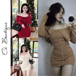 Váy Body Len Trễ Vai Tay Dài "CÚC LEN" Dành Cho Nữ By Cá Boutique