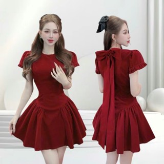 (40-80Kg) Đầm Váy Nhung Cổ Tròn Tay Bồng Nhún Hông Form Xòe (Có BigSize) UnihomeClothing CV223