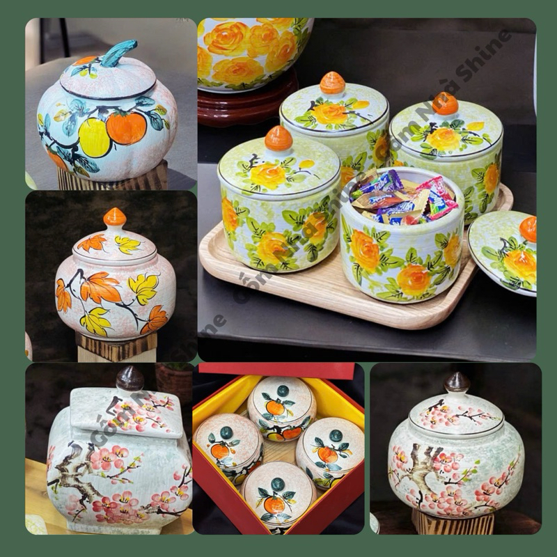 Hũ gốm đựng mứt, bánh kẹo, hoa quả, gia vị, hạt các loại siêu xinh [không kèm khay][shop có bán khay