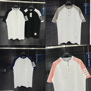 Áo Thun Thom Browne 4 Sọc Phối Màu Hot Hit 2024, Áo Cộc Thom Trend 2024 Nam Nữ Chất Thun Thoáng Mát
