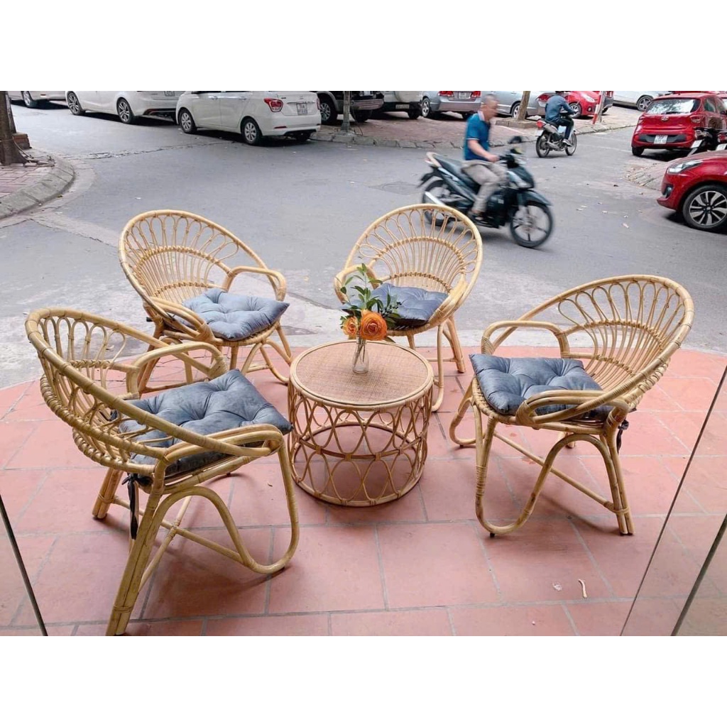 Bộ Bàn Ghế Putin Đuôi Công ATHOME Sân vườn Song Mây Chất Liệu Nhựa Giả Mây Cao Cấp Và Khung Thép