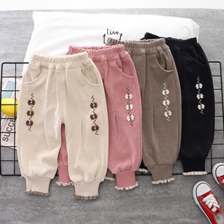  Quần nỉ bé gái quần nỉ nhung tăm dáng jogger quần dài cho bé gái diện tết đi học đi chơi size 8 - 26kg 