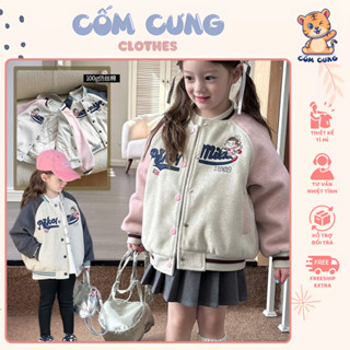 Áo Khoác Dạ Bomber Bóng Chày Pha Tay Dày Dặn Cho Bé Gái Mùa Đông