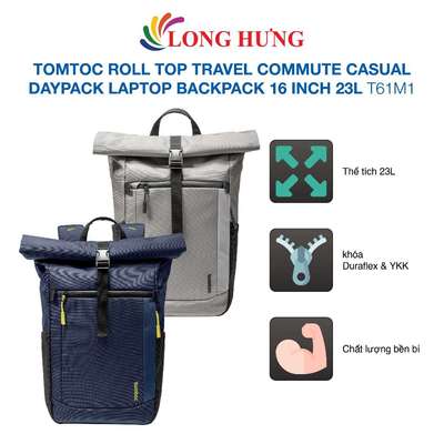 Ba lô Tomtoc Roll Top Travel Commute Casual Daypack Laptop Backpack 16 inch 23L T61M1 - Hàng chính hãng