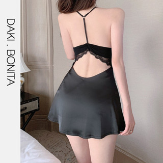  Váy ngủ lụa 2 dây mặc nhà sexy DK46 thiết kế hở lưng phối ren ngực quyến rũ gợi cảm 