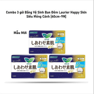Combo 3 gói Băng Vệ Sinh Ban Đêm Laurier Happy Skin Siêu Mỏng Cánh