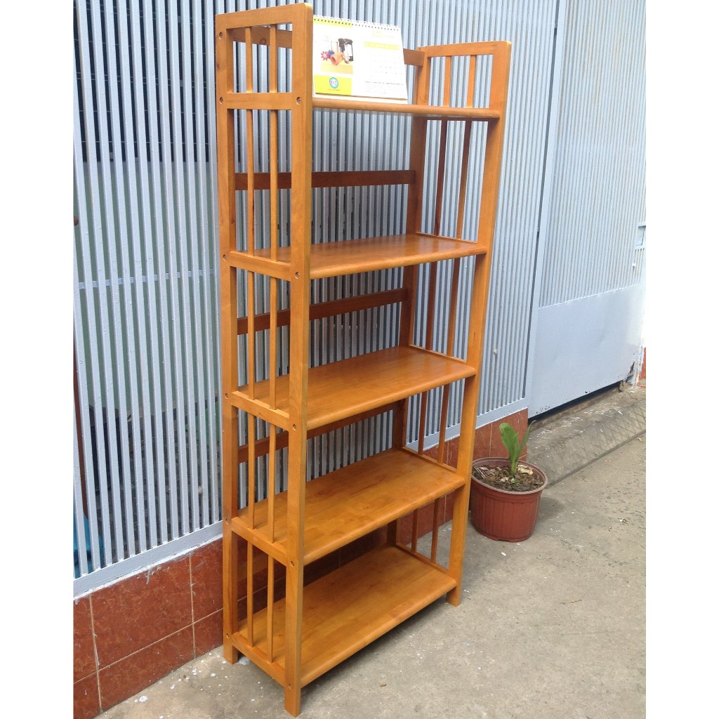 Kệ sách 5 tầng sâu 28cm, ngang 50cm, cao 155cm gỗ cao su, màu Cherry,  đã tẩm sấy chống mối.